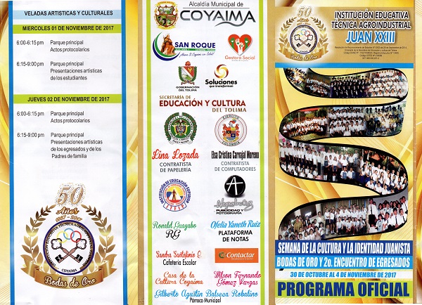 Conmemoración de los 50 años Institución Educativa Técnica Agroindustrial Juan XXIII de Coyaima