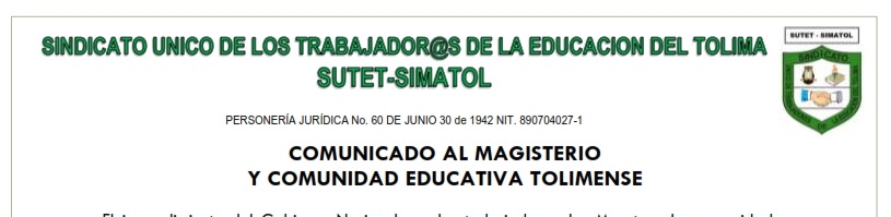 Comunicado al Magisterio y Comunidad Educativa Tolimense Feb. 6 de 2018
