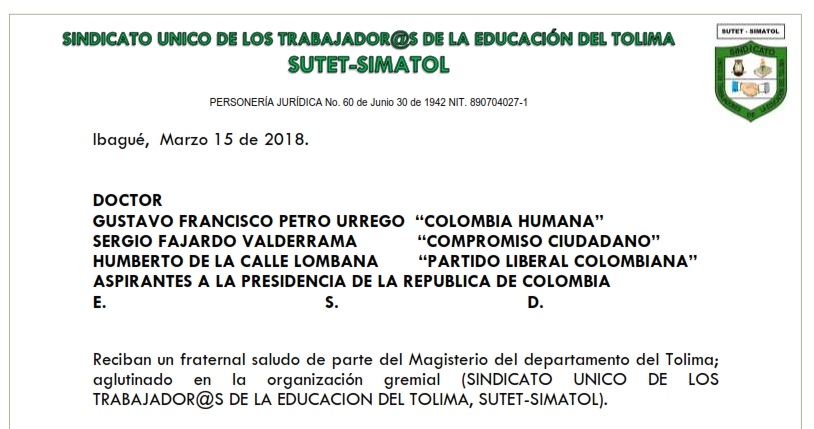 Oficio aspirante a la presidencia de la República de Colombia