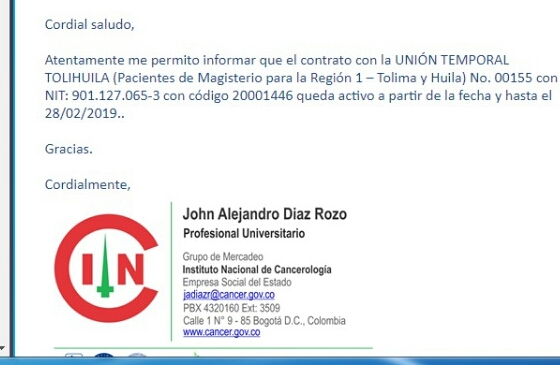Se restablece el Servicio de Cancerológia en la Región 1 Tolima y Huila
