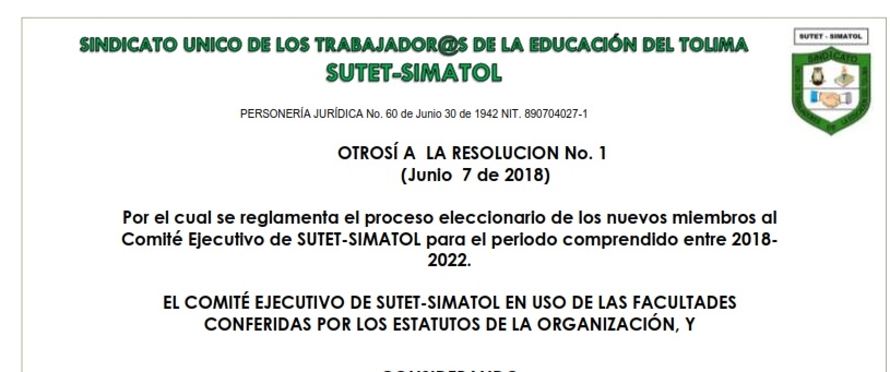 Otrosí 1 a la Resolución No. 1 de Junio 7 de 2018