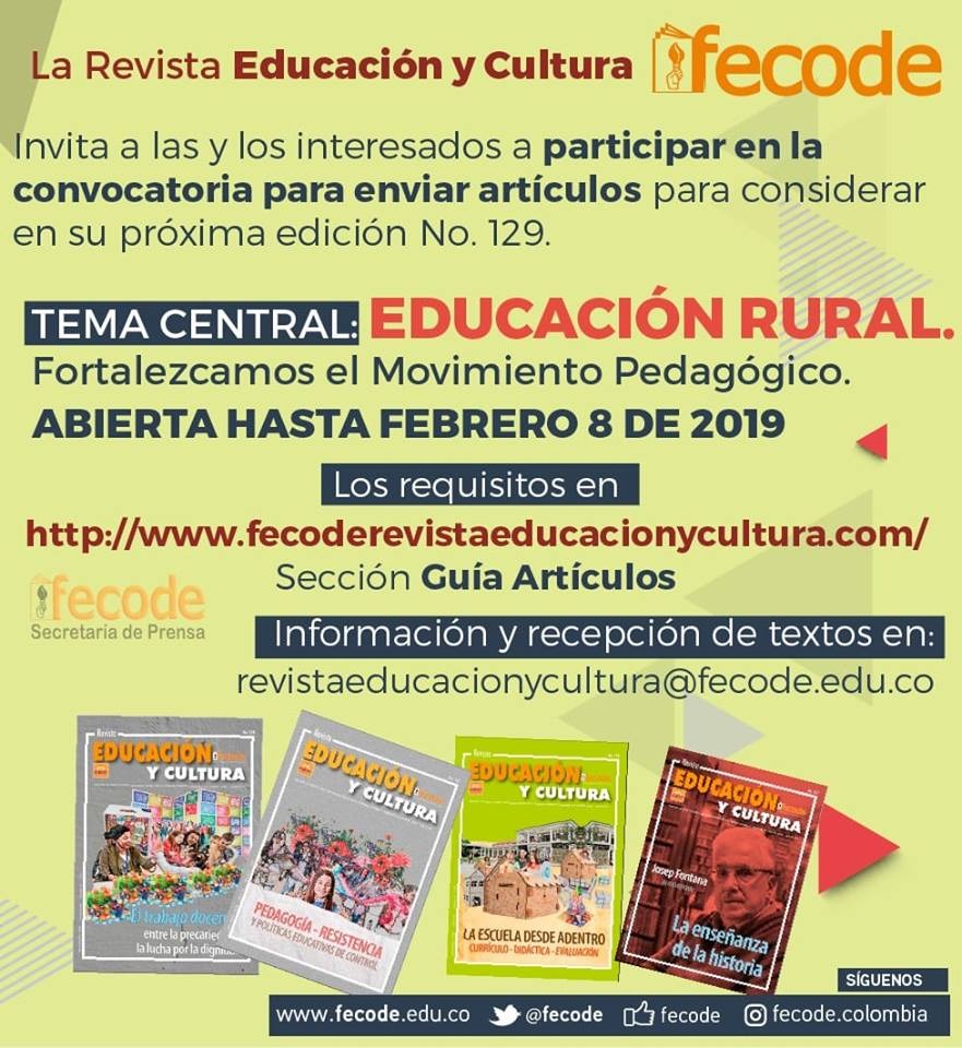 Participa en la Revista Educación y Cultura de FECODE con artículos sobre la Educación Rural