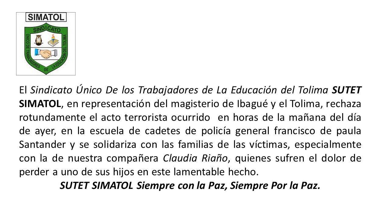 Rechazo Rotundo al acto terrorista en la Escuela de Cadetes de la policia General Francisco de Paula Santander