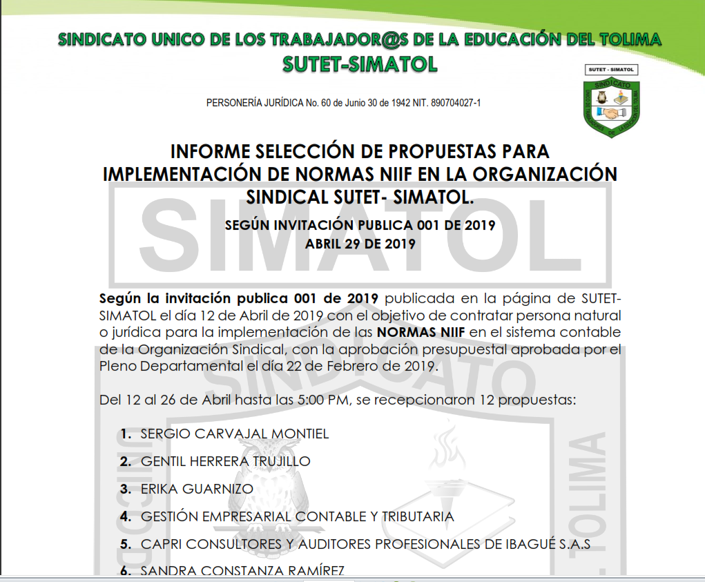Informe selección propuesta de las NIIF – abril 29 de 2019