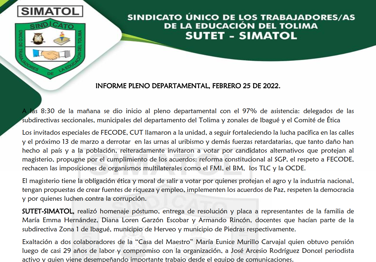 Informe Pleno Departamental, febrero 25 De 2022