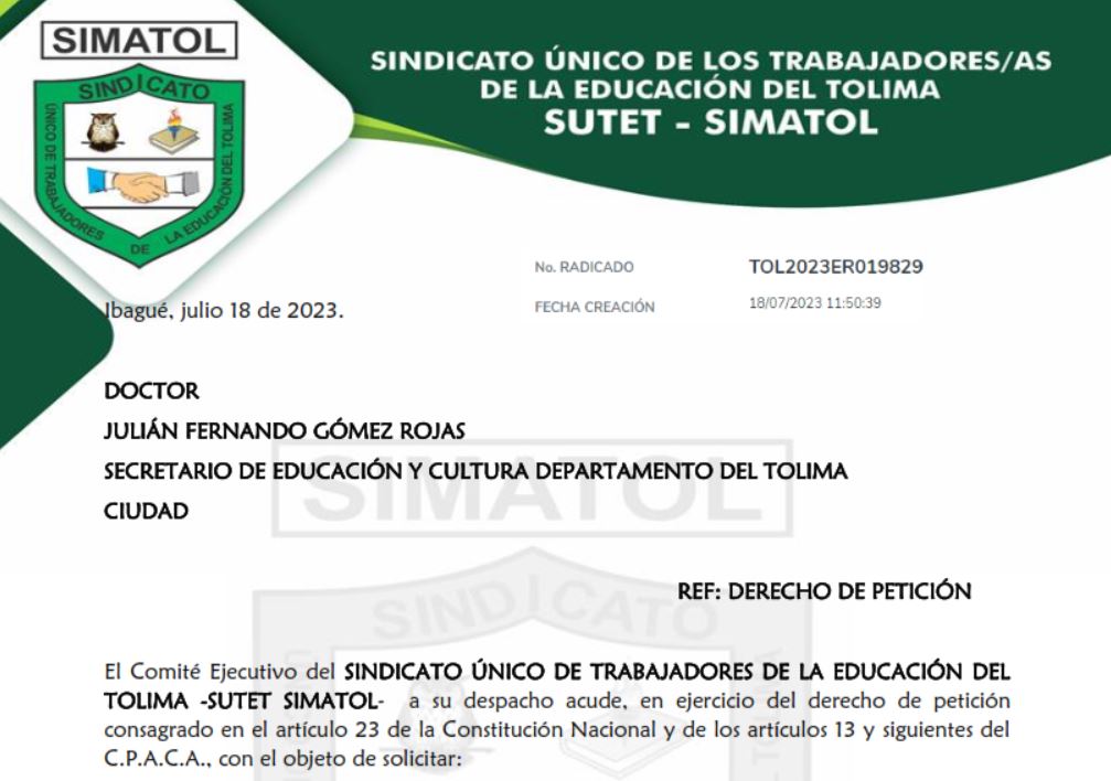 Derecho de petición a la #SEDTOLIMA sobre el cumplimiento a la Sentencia de Unificación SU 245 DE 2021 y la Sentencia T-390 de 2021 de la Corte Constitucional, en relación con el ingreso y ascenso de los docentes etnoeducadores