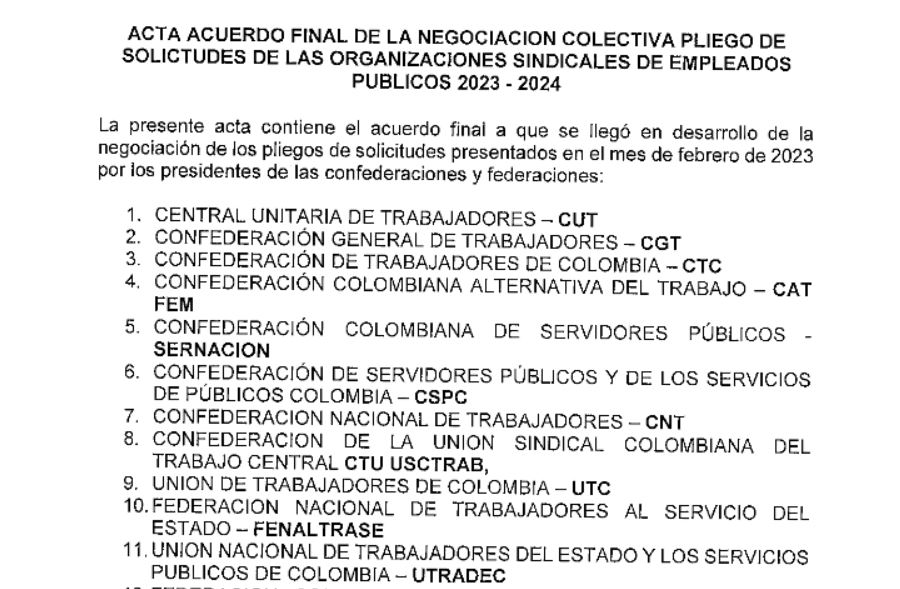Acuerdos Gobierno Nacional y CUT Nacional 2023-2024 Acuerdos Gobierno Nacional y CUT Nacional 2023-2024