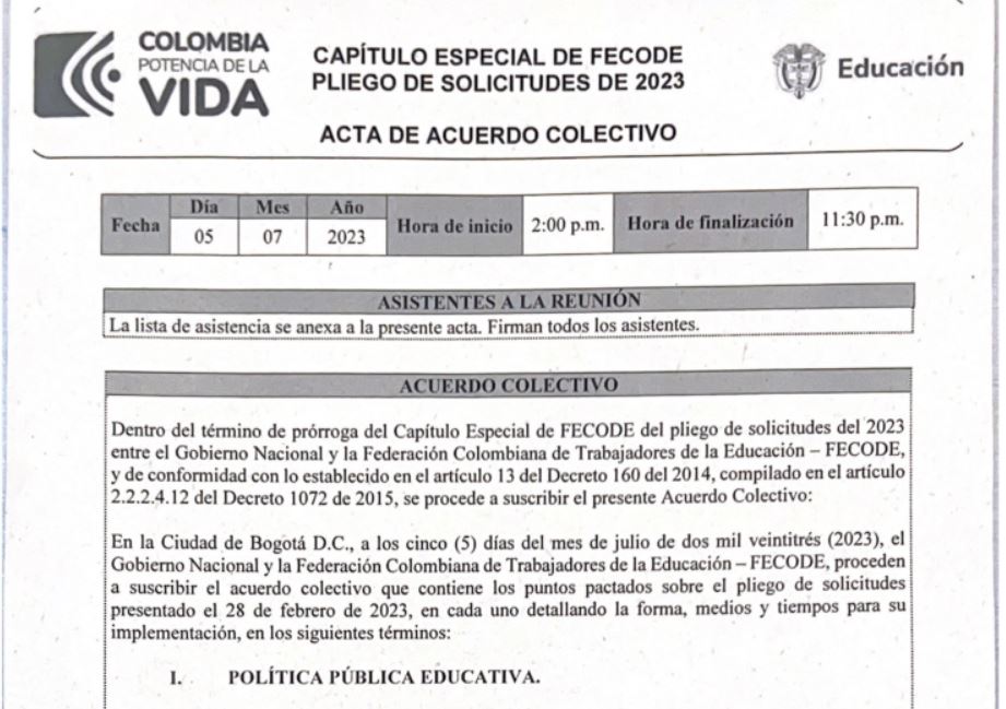 Acta de Acuerdos FECODE – Ministerio de Educación 2023 Acta de Acuerdos FECODE – Ministerio de Educación 2023