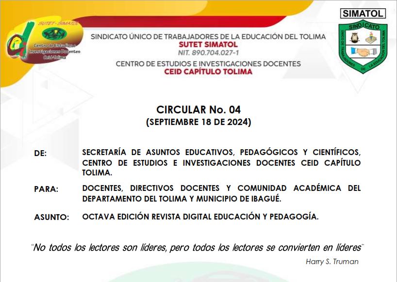 Circular No. 03 CEID Capitulo Tolima – Septiembre 12 de 2025 / Asamblea pedagógica departamental del Tolima.