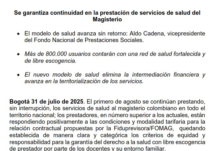 SUTET-SIMATOL exige garantías reales para la salud del magisterio del Tolima ante el FOMAG