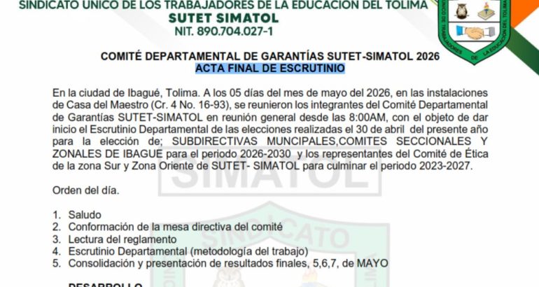 Acta final elecciones subdirectivas simatol 2026
