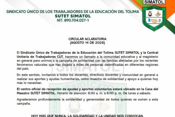 Circular Aclaratoria de SUTET-SIMATOL / agosto 14 de 2026