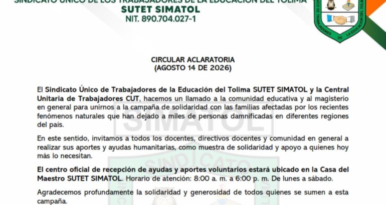 Circular Aclaratoria SIMATOL agosto 14 de 2026