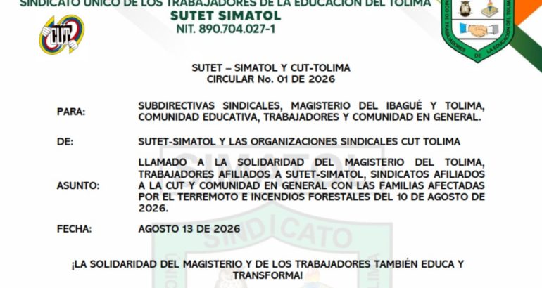 Circular SImatol y CUT-Tolima, agosto 13 de 2026