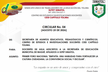 Circular No. 04 CEID Capitulo Tolima, Agosto 25 de 2026 – Primer foro nacional «empatía: una habilidad para fortalecer la cultura ciudadana, la convivencia social y escolar».